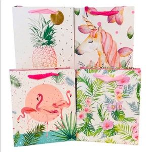 Premium Gift Bags. Tropical Designs set of 4 Unicorn Flamingo Floral Pineapple